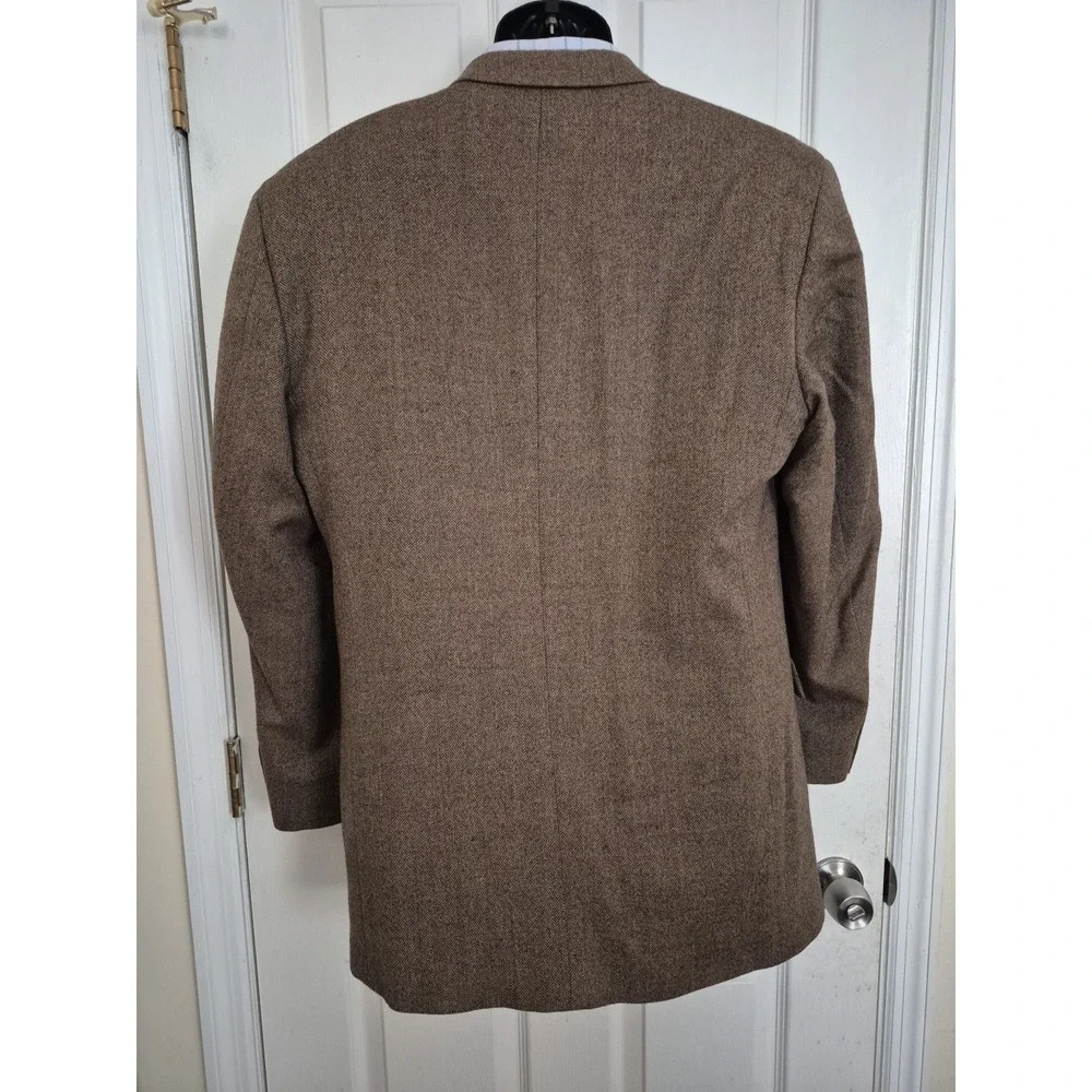 Haggar Mens 42L‎ Brown Herringbone Lambswool Blazer Sport Coat 614854